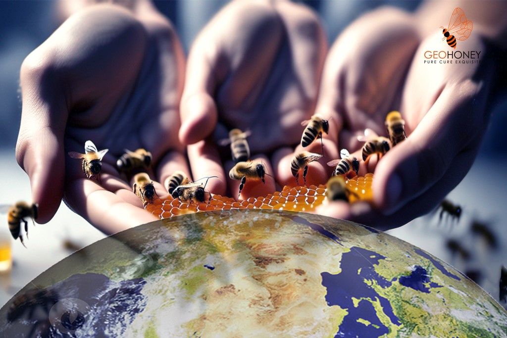 Image of bees pollinating flowers play a crucial role in maintaining biodiversity and ecosystem health.
